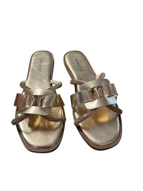 BAMBOO Metallic Gold Slide Sandals for Women‎